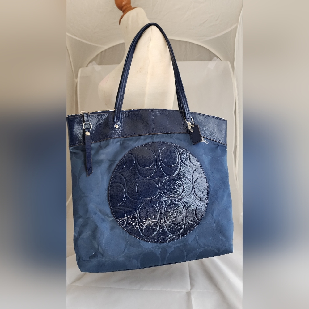 Coach - Laura - Signature C - Navy Blue Nylon Tote/Shoulder Bag